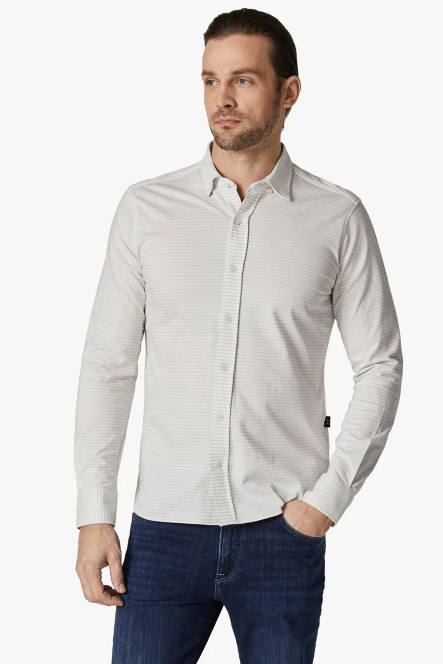 34 Heritage Taupe Horizontal Stripe Jacquard Shirt/25566